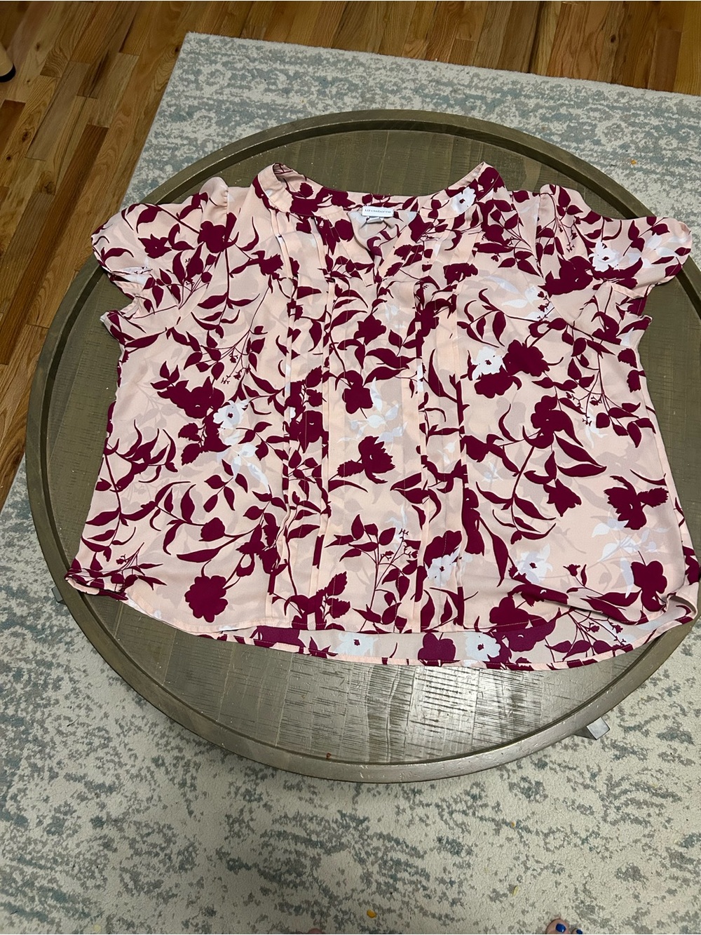 Liz Claiborne Pink Tee with Burgundy Floral Print